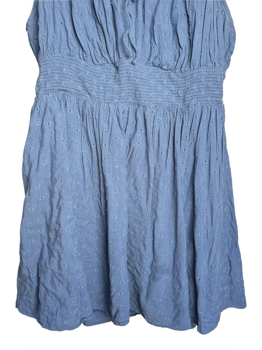Old Navy Defined Smocked Waist Mini Dress Size XL Seaborne Blue Short Sleeve - Picture 8 of 16